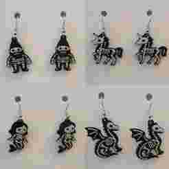 Skeleton Halloween Bundle – Mermaid, Gnome, Dragon & Unicorn Earrings + Keychains STL (Non-AMS, 2-Color