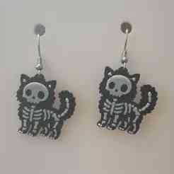 Skeleton Maine Coon Earrings & Keychain | No AMS Needed | Halloween Cute Creepy 3D Print STL