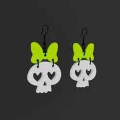 Skull Bow Earrings – Cute & Spooky 3D Printable Jewelry