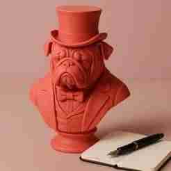 Smokin’ Bulldog Bust – 3D Printable Statue with Top Hat & Suit