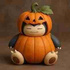 Snorlax Pumpkin 🎃 - Unique 3D figure for collectors and retro gaming fans.