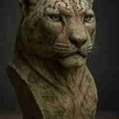 Snow Leopard Bust – Stone Sculpted | STL File for 3D Printing