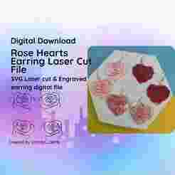 Soft Girl Era Rose Heart Earring Laser Cut File- SVG FILE