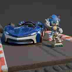 Sonic Racing Crossworlds Diorama – Sonic with Racing Car and SEGA Trophy
