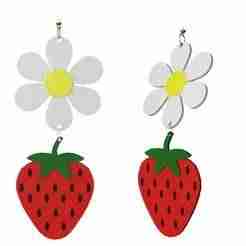 Strawberry & Daisy Statement Earrings – 3D Printable Model