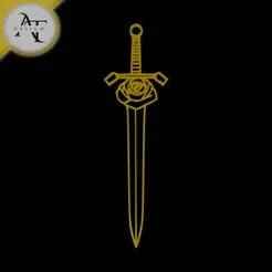 Sword with rose - Line Art - 2D Wall Art Decor