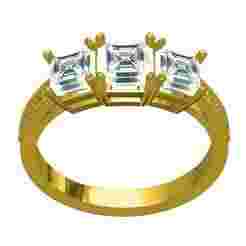 Three Emerald Diamond Engraving Engagement Ring