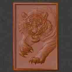 Tiger Attack Pose – Realistic 3D Relief for CNC and 3D Printing