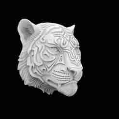Tiger Face with Intricate Tribal 3D Printable Model
