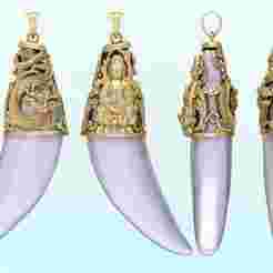 Tiger fangs pendant - Tiger tooth pendant - Buddha Guanyin pendant - N903