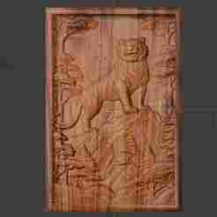 Tiger on the Mountain Relief 3D Model for CNC and 3D Printing