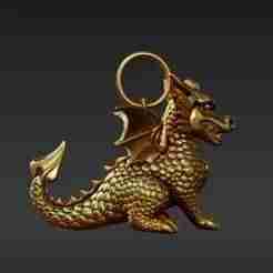 Treasure Hoarding Dragon Keyring STL - Classic Fantasy Desk Decor & Collectible 3D Print