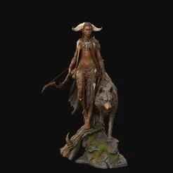 Tribal Huntress with Wolf STL  3D Printable Fantasy Warrior & Companion Sculpture