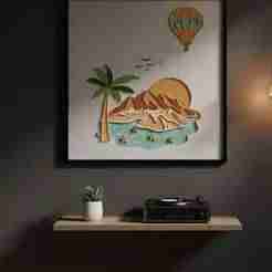 Tropical Island Paradise 3D Wall Art with Hot Air Balloon 3D Model Description