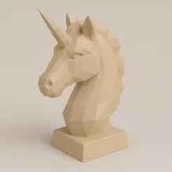 Unicorn Bust Low Poly 3D Model | Polygonal Fantasy Sculpture for 3D Printing