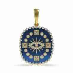 Unique Cushion Shaped Diamond Pendant with Evil Eye 2