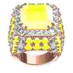 Unique Octagon Stone Round and Baguette Diamond Cocktail Ring