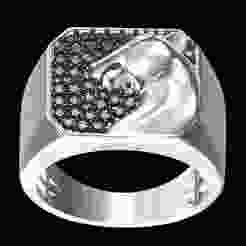 Unique Panther Face with Black Diamond Signet Ring