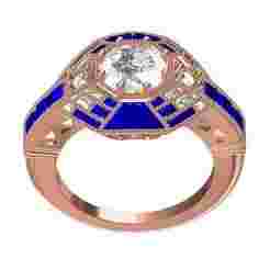 Vintage Art Deco Blue Sapphire Baguette Wedding Ring