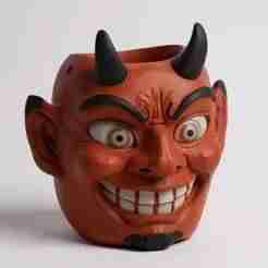 Vintage halloween demon head bucket lantern