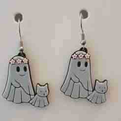 Walking Ghost Girl Cat – Halloween Black & White Earring / Keychain STL (No AMS Required)
