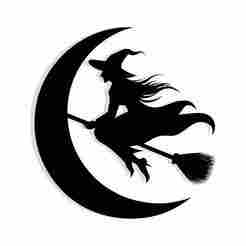 witch flying on a broom that curves into a crescent moon 3 - 2D/3D Wall Art STL+SVG For CNC Router, Plasma, Waterjet, Laser & 3D Printer
