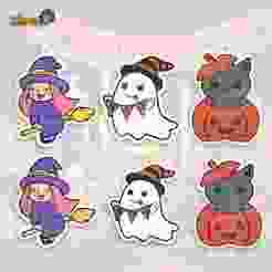 WITCH WITCH GHOST CAT HALLOWEEN PIN KEYCHAIN PACK