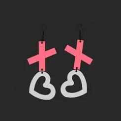 XOXO Heart & Cross Earrings – Bold 3D Printable Statement Jewelry
