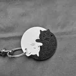 Yin Yang Cat Keychain