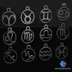 Zodiac Signs Pendant & Keychain Set | 3D Printable STL | Two Versions Included