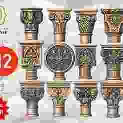 12 Gothic Romanesque Greek 3D Column Models |CNC, Laser, 3D Printing | Pacchetto di Modelli 3D Gotico-Romanici | Pack de Modèles 3D Gothique