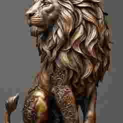 Bronze Majesty: A Lion Sculpture's Intricate Details, Noble Expression, and Muscular Form Capture Regal Strength and Fierce Wisdom