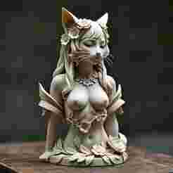 100mm Fantasy Catgirl Bust: Detailed 3D Print