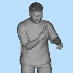 Man covering his license plate with his hand while taking a photo with his phone. character scene model