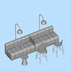 Negotiation table, business table, sofa combination 1/64 digital model