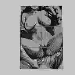 WALL ART - a nude girl with long red hair and a blue shirt is sitting on a bed