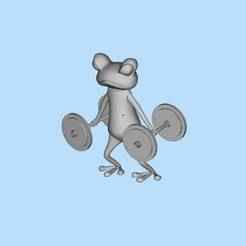 Weightlifting frog figurine, miniature scene digital model