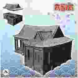 Oriental house with curved roof and balustraded awning (6) - Medieval Asia Feudal Asian Traditionnal Ninja Oriental