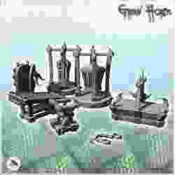 Set of chaos torture accessories with metal cages and spiked coffin (15) - Ork Green Horde Fantasy Beast Chaos Demon Ogre