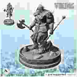 Boynuzlu miğferi ve çift savaş baltası olan Viking savaşçısı (18)