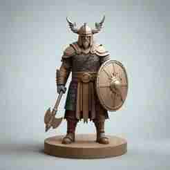 2144 Color 3D Model of a Viking Warrior in Full Armor on Pedestal, fantasy, art, sculpture, creature, magic, collectible, witch, dinosaur, wooden, knight, viking, dragon, cat, monster hunter, dog, monster, totem, warrior, armor