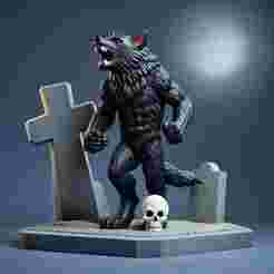 2361 COLORFUL Werewolf Howling - 3D Model, magic, dragon, serpent, mask, gnome, gorgon, venetian carnival, wild, fox, monster, cat, fair, witch, werewolf, horror, beast, snake, troll, skeleton dance, halloween