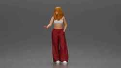 Chola style woman white top red baggy pants posing