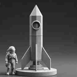 Concrete Rocket and Astronaut Figurine