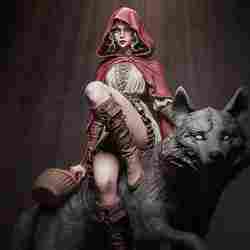 Dark Red Riding Hood with Wolf  Fantasy 3D Print Model