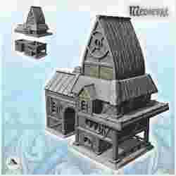 Large medieval building with rounded roof and arched passage in the center (6) - Medieval Gothic Feudal Old Archaic Saga 28mm 15mm