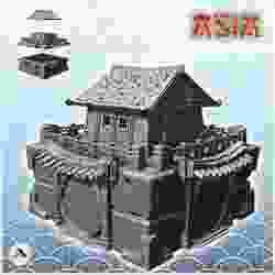 Large stone Asian building with central tower under roof and round door (26) - Medieval Asia Feudal Asian Traditionnal Ninja Oriental