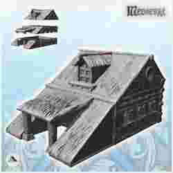Medieval building with wide roof and double column entrance (4) - Medieval Gothic Feudal Old Archaic Saga 28mm 15mm