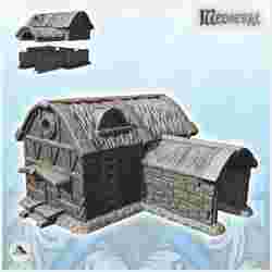 Medieval house with ladder and stable for animals (8) - Medieval Gothic Feudal Old Archaic Saga 28mm 15mm