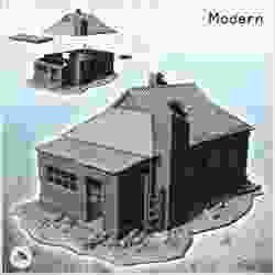 Modern house with tin roof and external chimney (damaged version)  (props included) (8) - Cold Era Modern Warfare Conflict World War 3 WW2 WW3